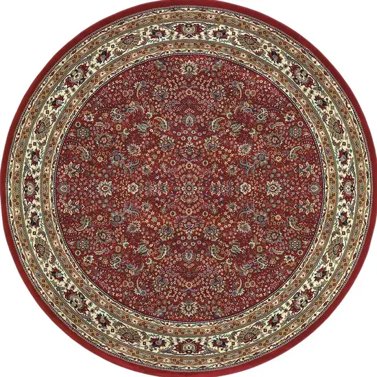 8' Red And Ivory Oriental Round Rug Photo 5