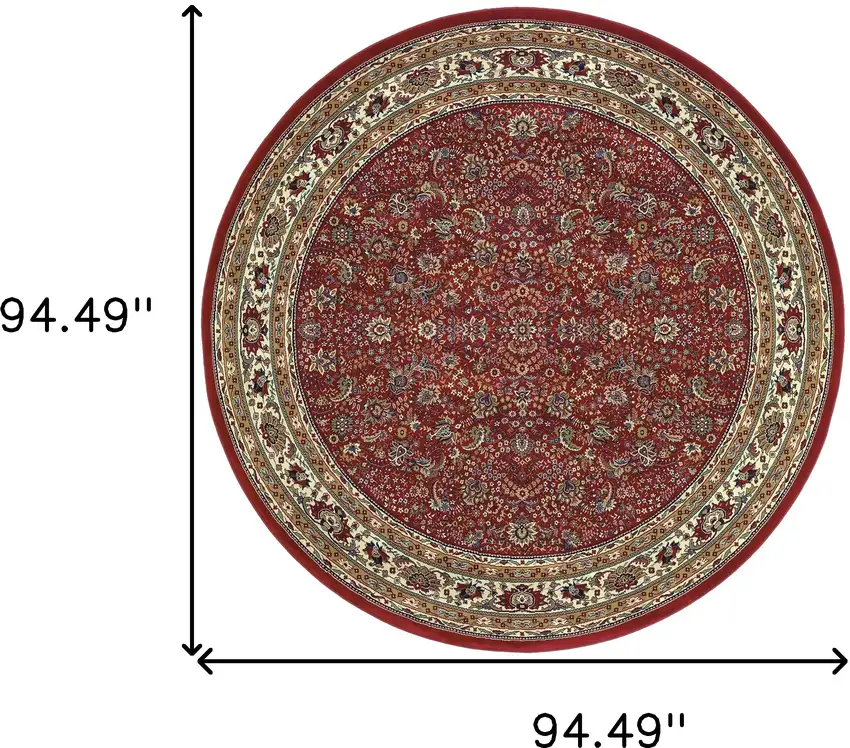 8' Red And Ivory Oriental Round Rug Photo 3