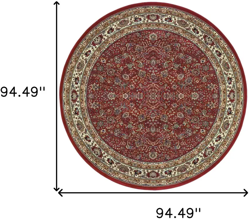 8' Red And Ivory Oriental Round Rug Photo 3