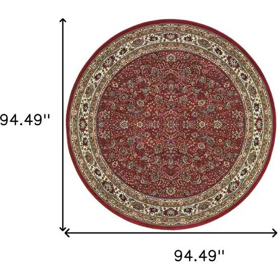 8' Red And Ivory Oriental Round Rug Photo 3