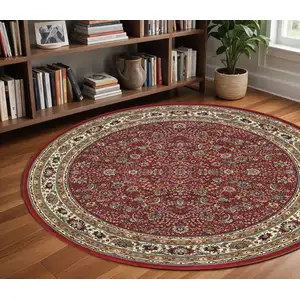 Photo of 8' Red And Ivory Oriental Round Rug