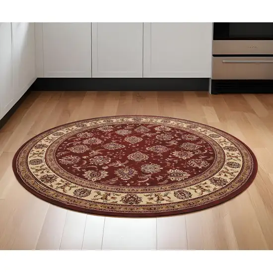 6' Red And Ivory Oriental Round Rug Photo 1