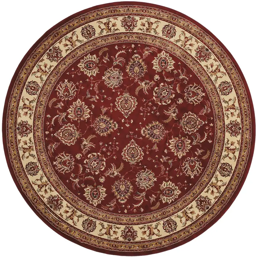 6' Red And Ivory Oriental Round Rug Photo 2