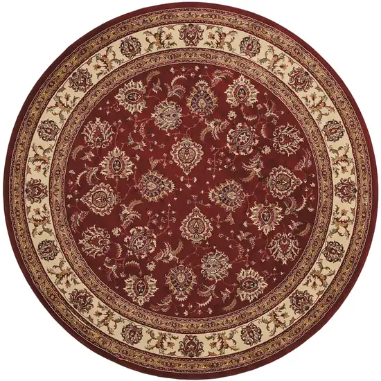 6' Red And Ivory Oriental Round Rug Photo 2