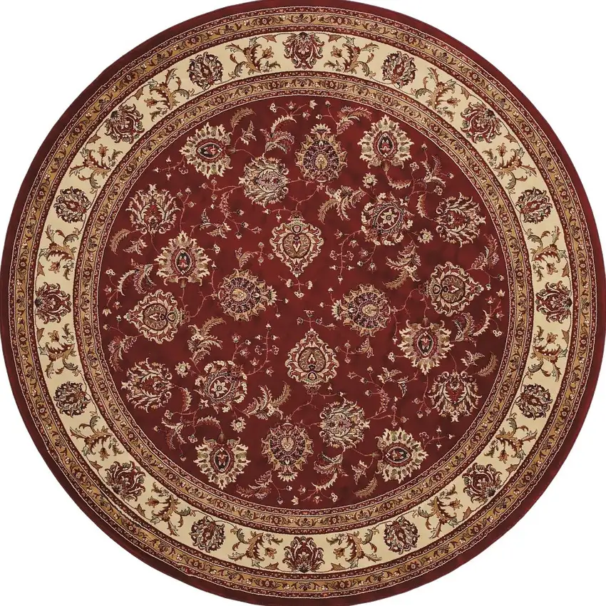 6' Red And Ivory Oriental Round Rug Photo 4