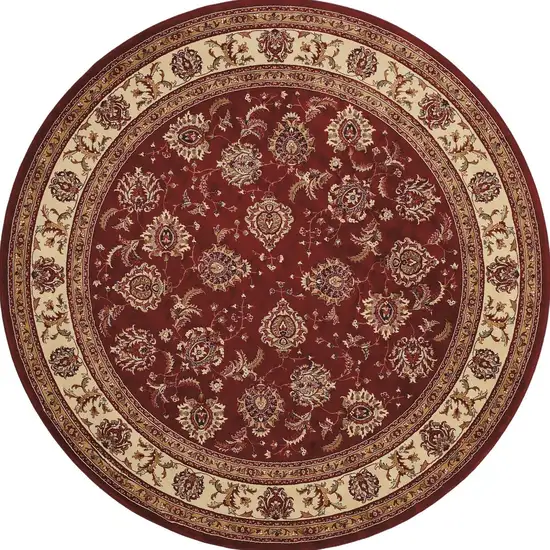 6' Red And Ivory Oriental Round Rug Photo 4