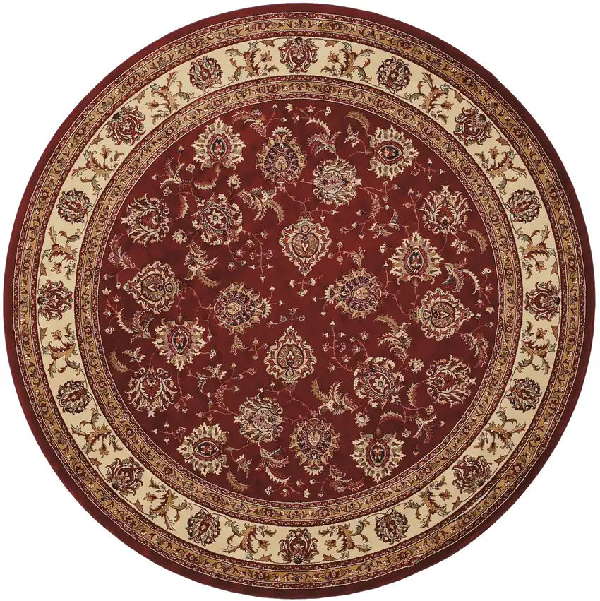 6' Red And Ivory Oriental Round Rug Photo 5