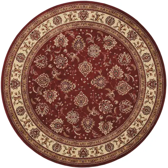 6' Red And Ivory Oriental Round Rug Photo 5