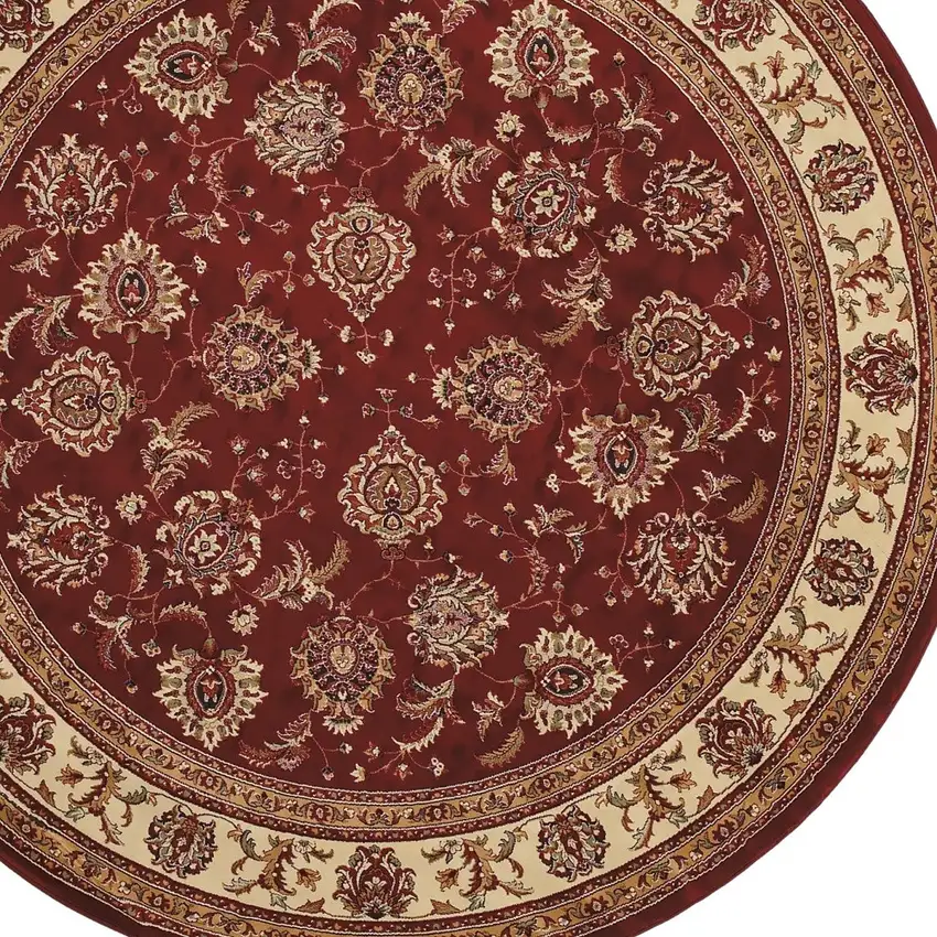 8' Red And Ivory Oriental Round Rug Photo 4