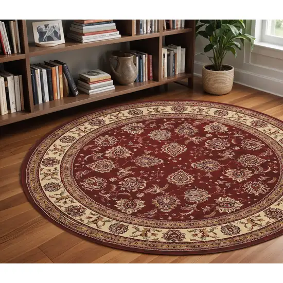 8' Red And Ivory Oriental Round Rug Photo 1