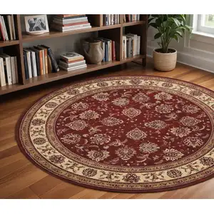 Photo of 8' Red And Ivory Oriental Round Rug