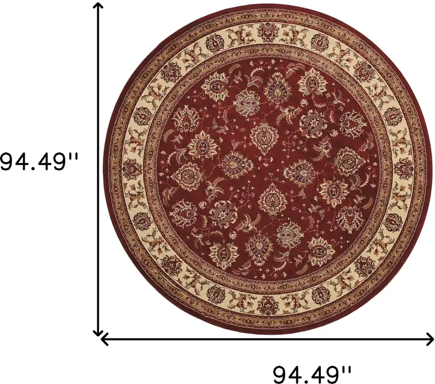 8' Red And Ivory Oriental Round Rug Photo 3