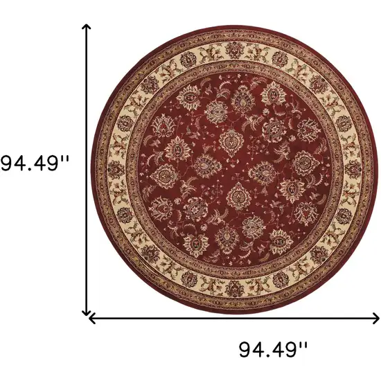 8' Red And Ivory Oriental Round Rug Photo 3