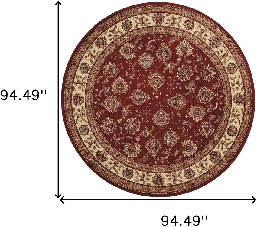 8' Red And Ivory Oriental Round Rug Photo 3