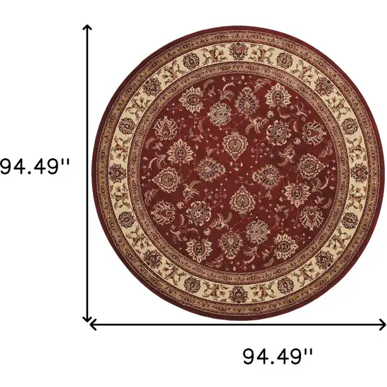 8' Red And Ivory Oriental Round Rug Photo 3