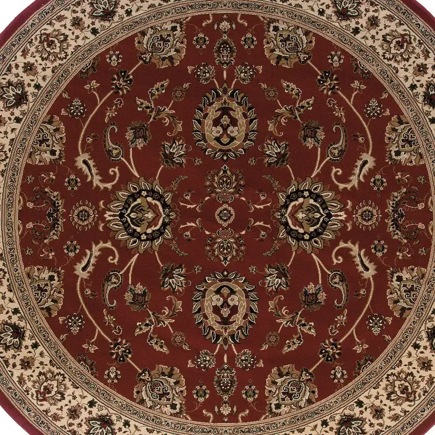 6' Red And Ivory Oriental Round Rug Photo 5