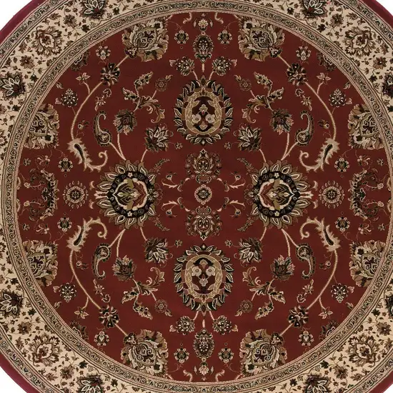 6' Red And Ivory Oriental Round Rug Photo 5