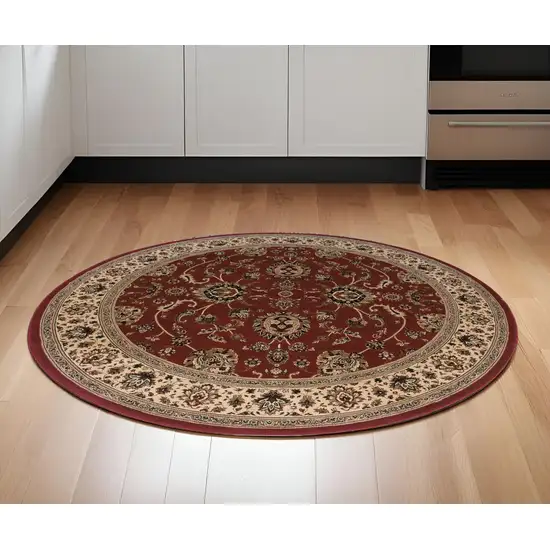 6' Red And Ivory Oriental Round Rug Photo 1