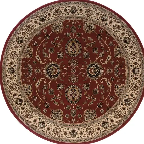 6' Red And Ivory Oriental Round Rug Photo 4