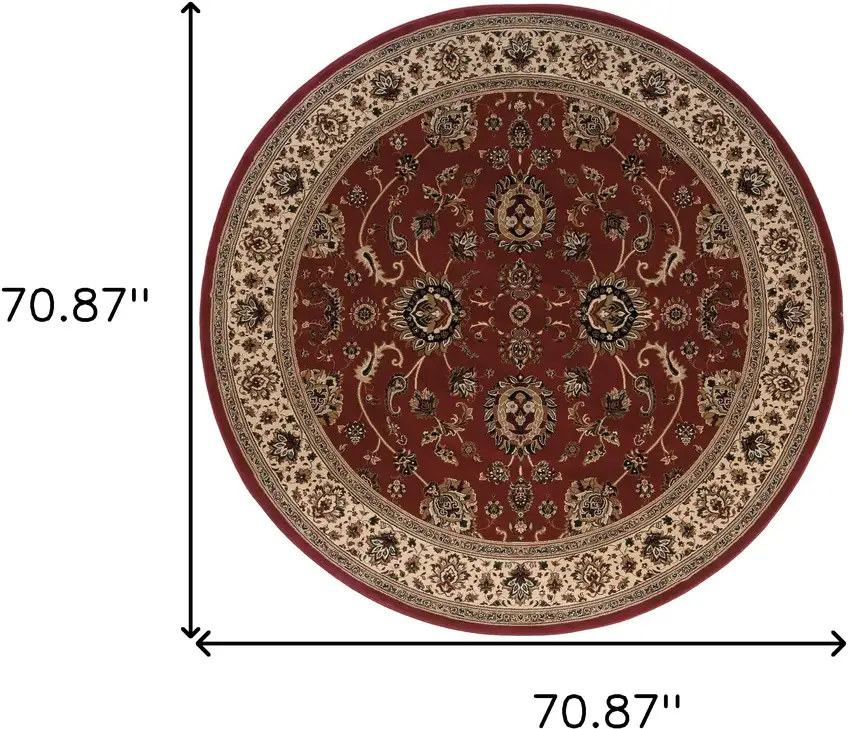 6' Red And Ivory Oriental Round Rug Photo 3
