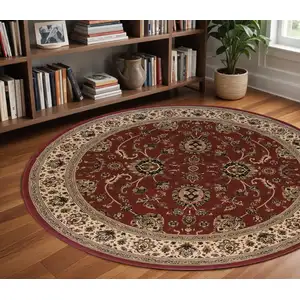 Photo of 8' Red And Ivory Oriental Round Rug