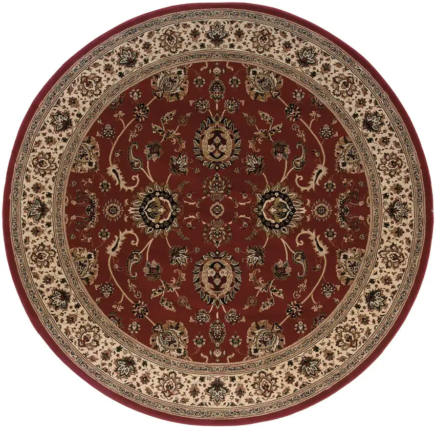 8' Red And Ivory Oriental Round Rug Photo 2