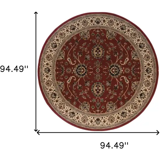 8' Red And Ivory Oriental Round Rug Photo 3