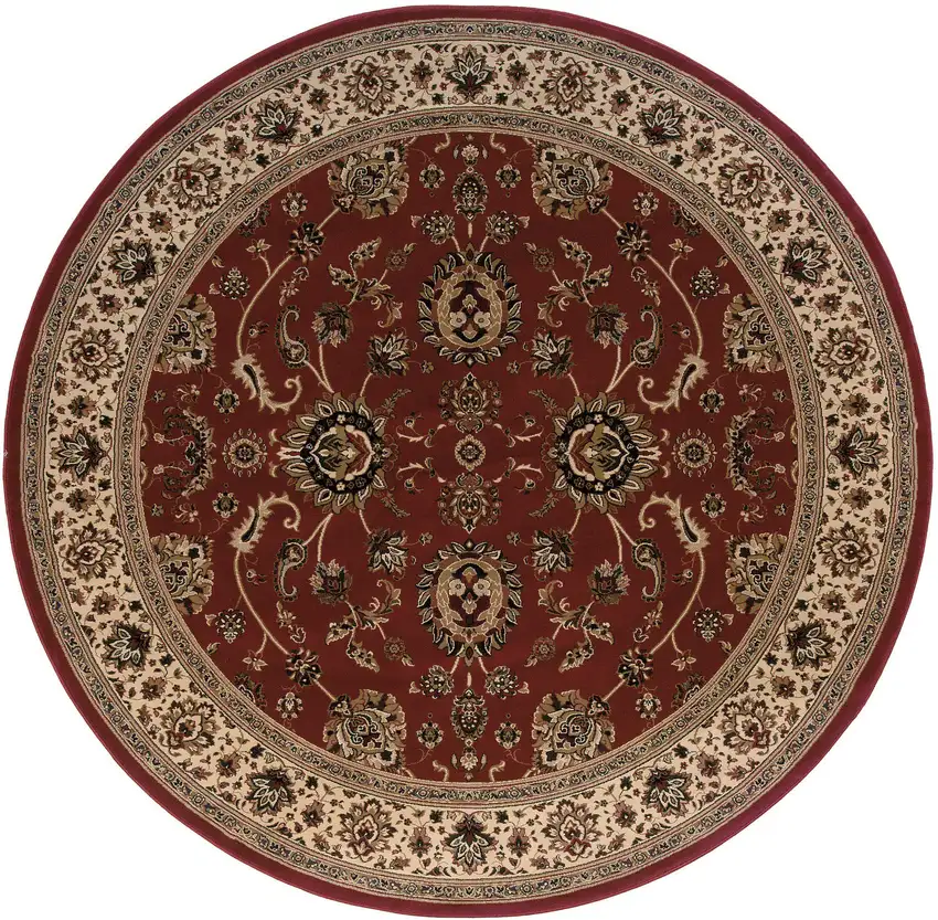 8' Red And Ivory Oriental Round Rug Photo 4