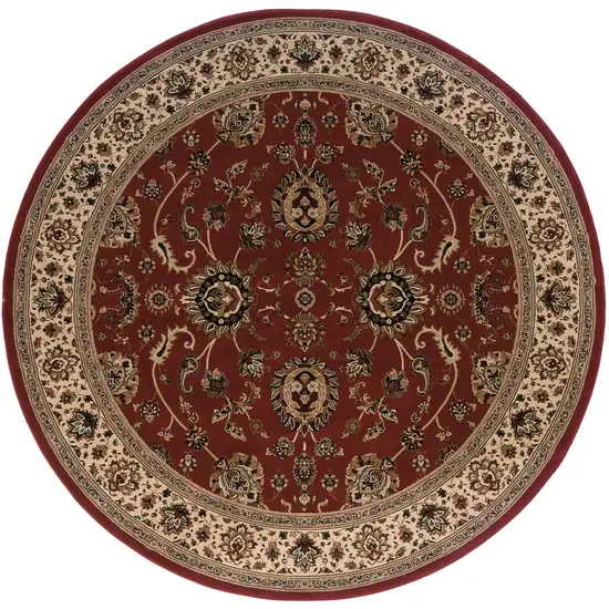 8' Red And Ivory Oriental Round Rug Photo 4
