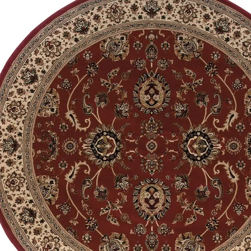 8' Red And Ivory Oriental Round Rug Photo 5