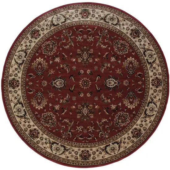 6' Red And Ivory Oriental Round Rug Photo 2