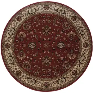 Photo of 6' Red And Ivory Oriental Round Rug