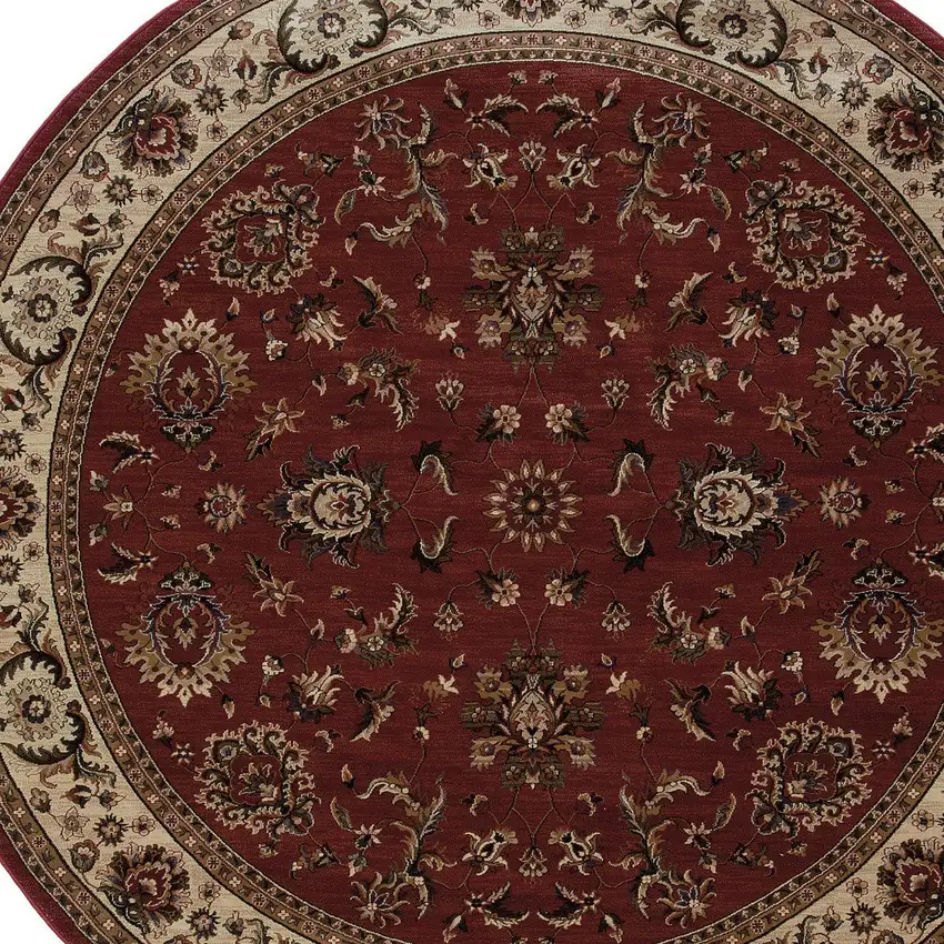 6' Red And Ivory Oriental Round Rug Photo 5
