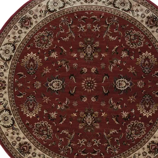 6' Red And Ivory Oriental Round Rug Photo 5
