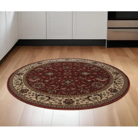 6' Red And Ivory Oriental Round Rug Photo 1