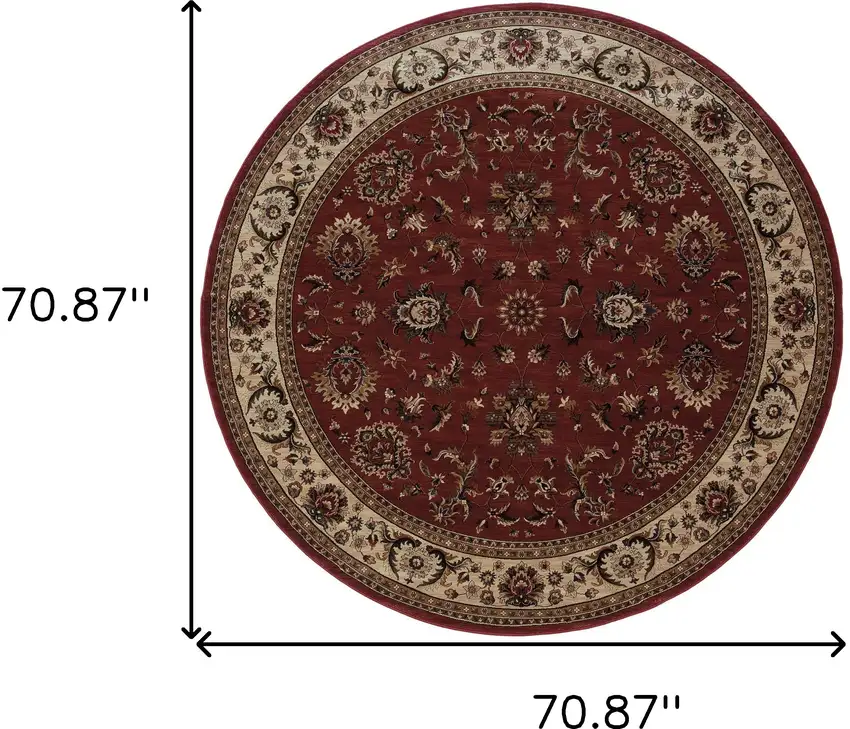 6' Red And Ivory Oriental Round Rug Photo 3