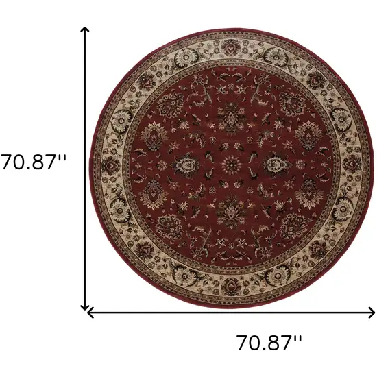 6' Red And Ivory Oriental Round Rug Photo 3