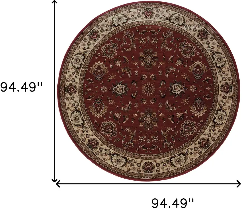 8' Red And Ivory Oriental Round Rug Photo 3