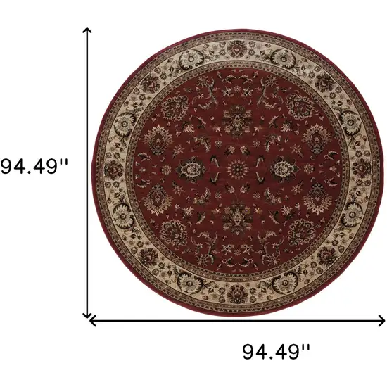 8' Red And Ivory Oriental Round Rug Photo 3