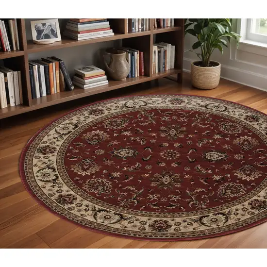 8' Red And Ivory Oriental Round Rug Photo 1