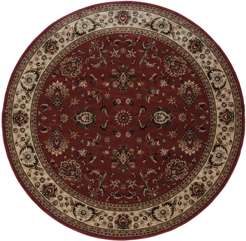 8' Red And Ivory Oriental Round Rug Photo 2