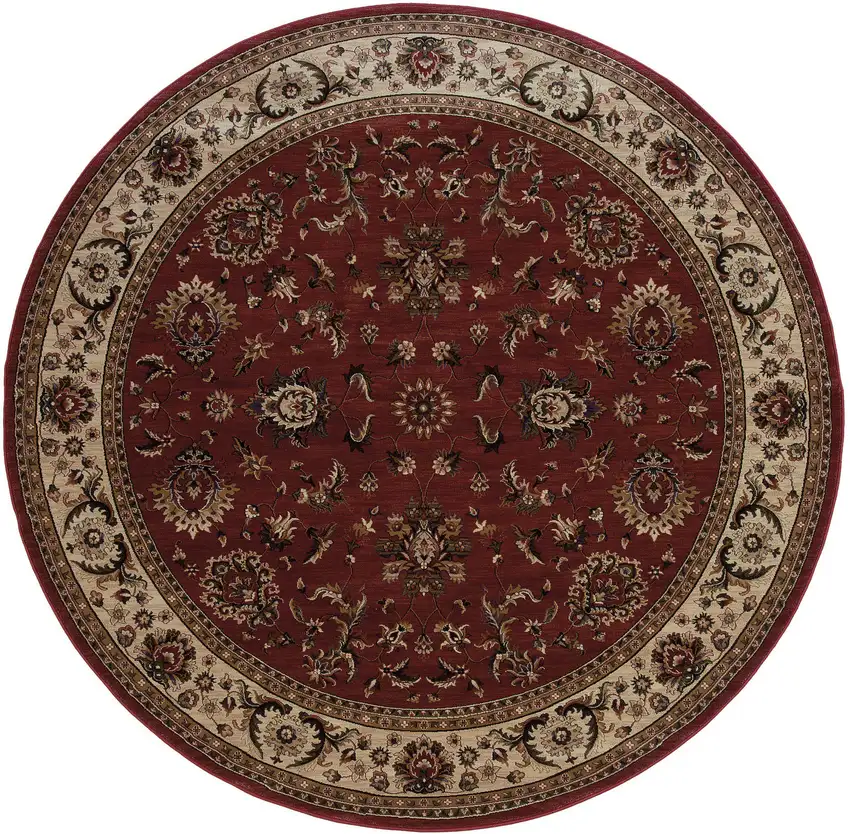 8' Red And Ivory Oriental Round Rug Photo 5