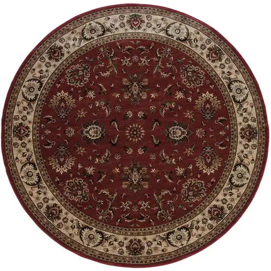 8' Red And Ivory Oriental Round Rug Photo 5