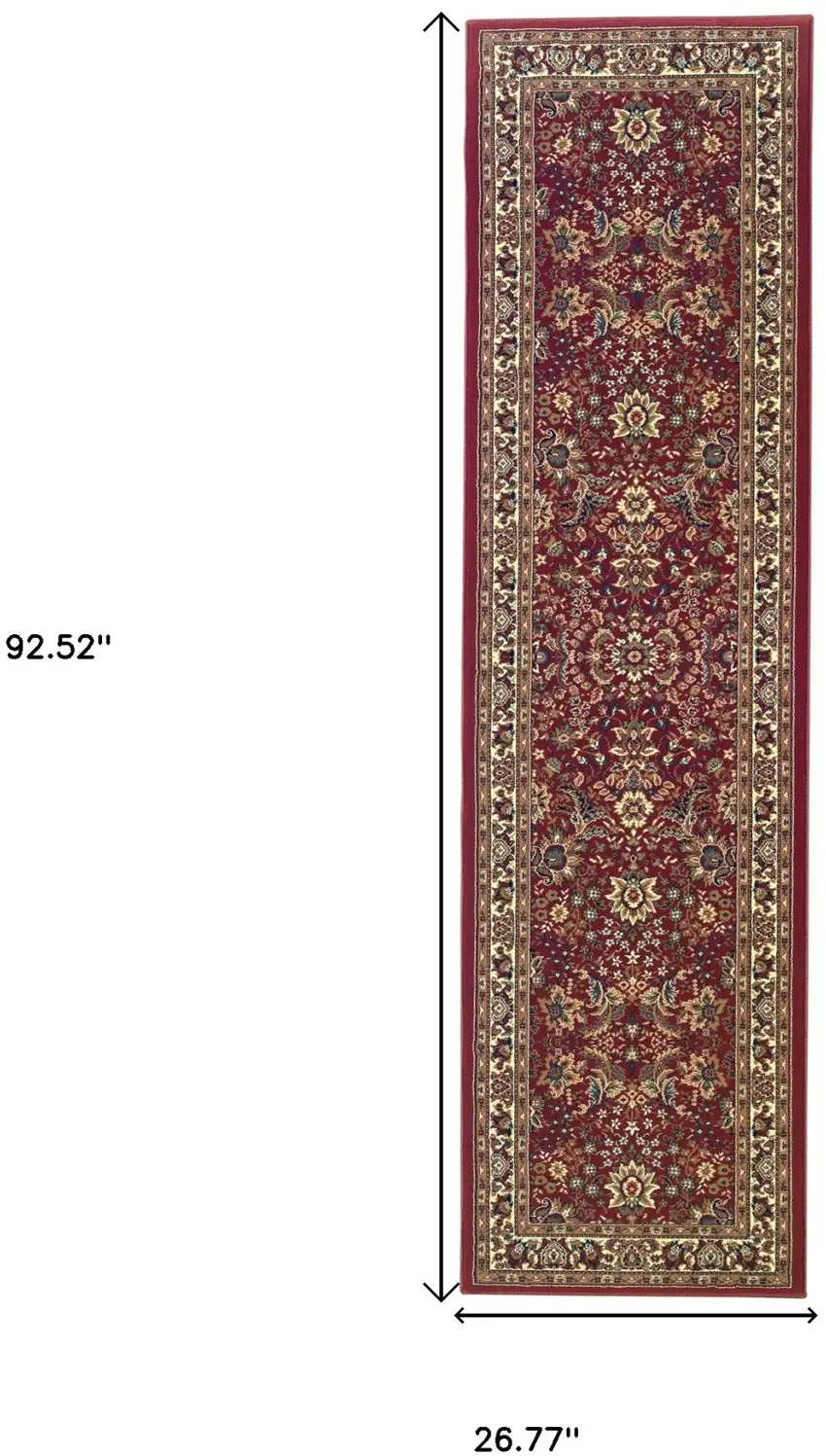 8' Red And Ivory Oriental Runner Rug Photo 3