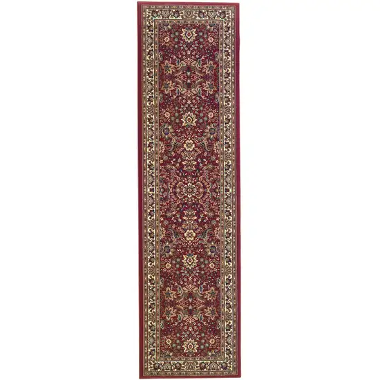 8' Red And Ivory Oriental Runner Rug Photo 4
