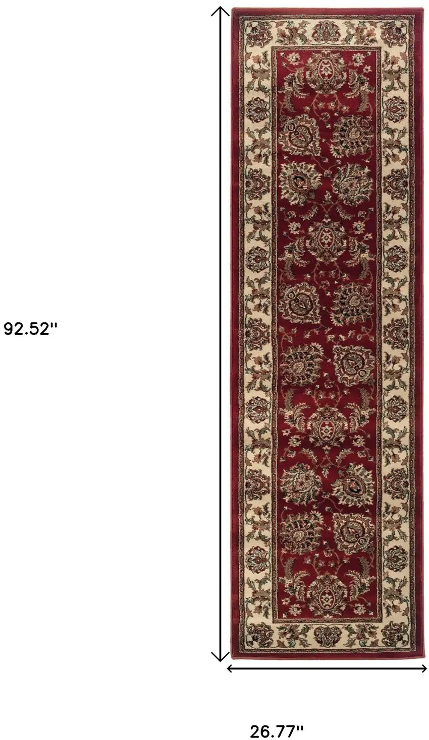 8' Red And Ivory Oriental Runner Rug Photo 3