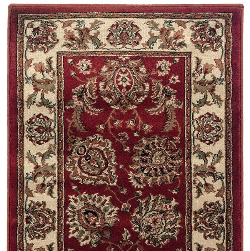 8' Red And Ivory Oriental Runner Rug Photo 4
