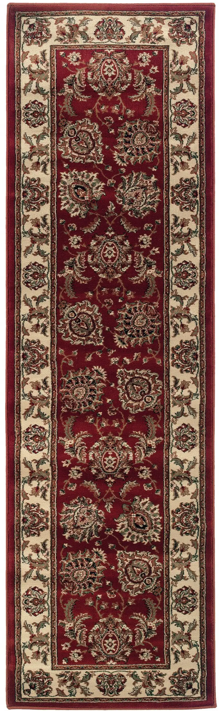 8' Red And Ivory Oriental Runner Rug Photo 2