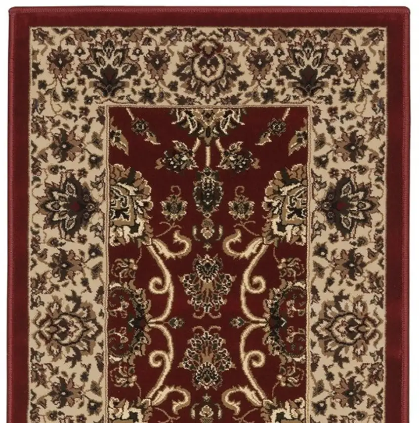 8' Red And Ivory Oriental Runner Rug Photo 5