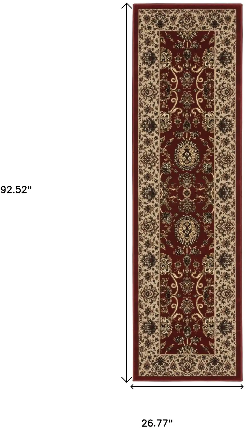 8' Red And Ivory Oriental Runner Rug Photo 3